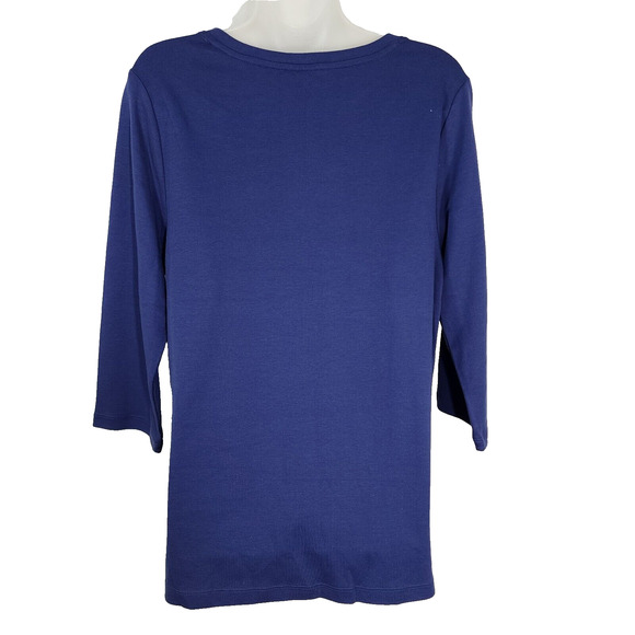 Studio Works Top Medium Blue V Neck Embellishments Beaded Stars 3/4 Sleeve NWT - Picture 2 of 11